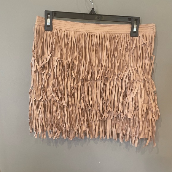 H&M Fringe Faux Leather Pink Mini Skirt - Picture 1 of 3